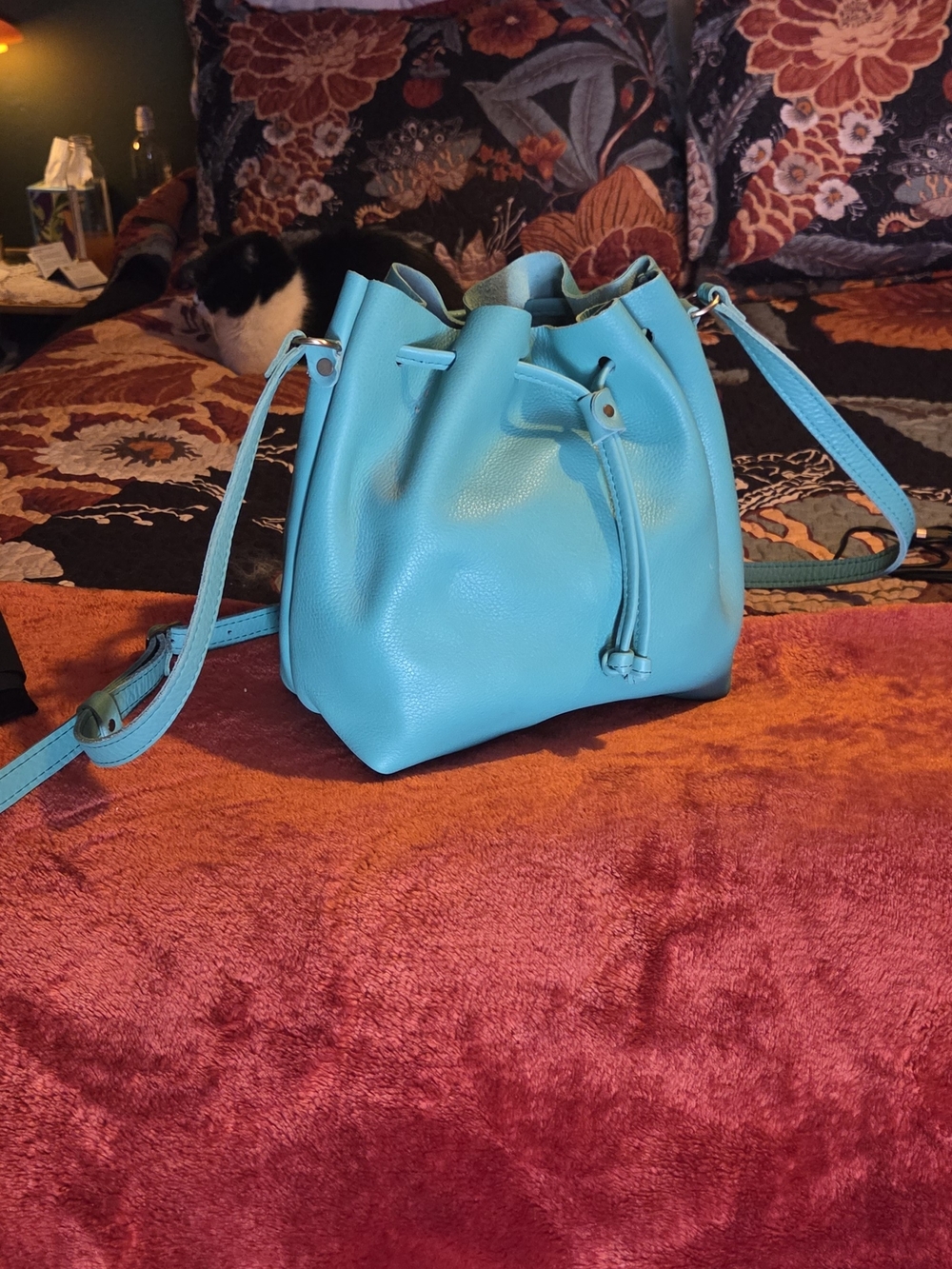 NWT Turquoise Drawstring Bucket Bag - Portland leather.